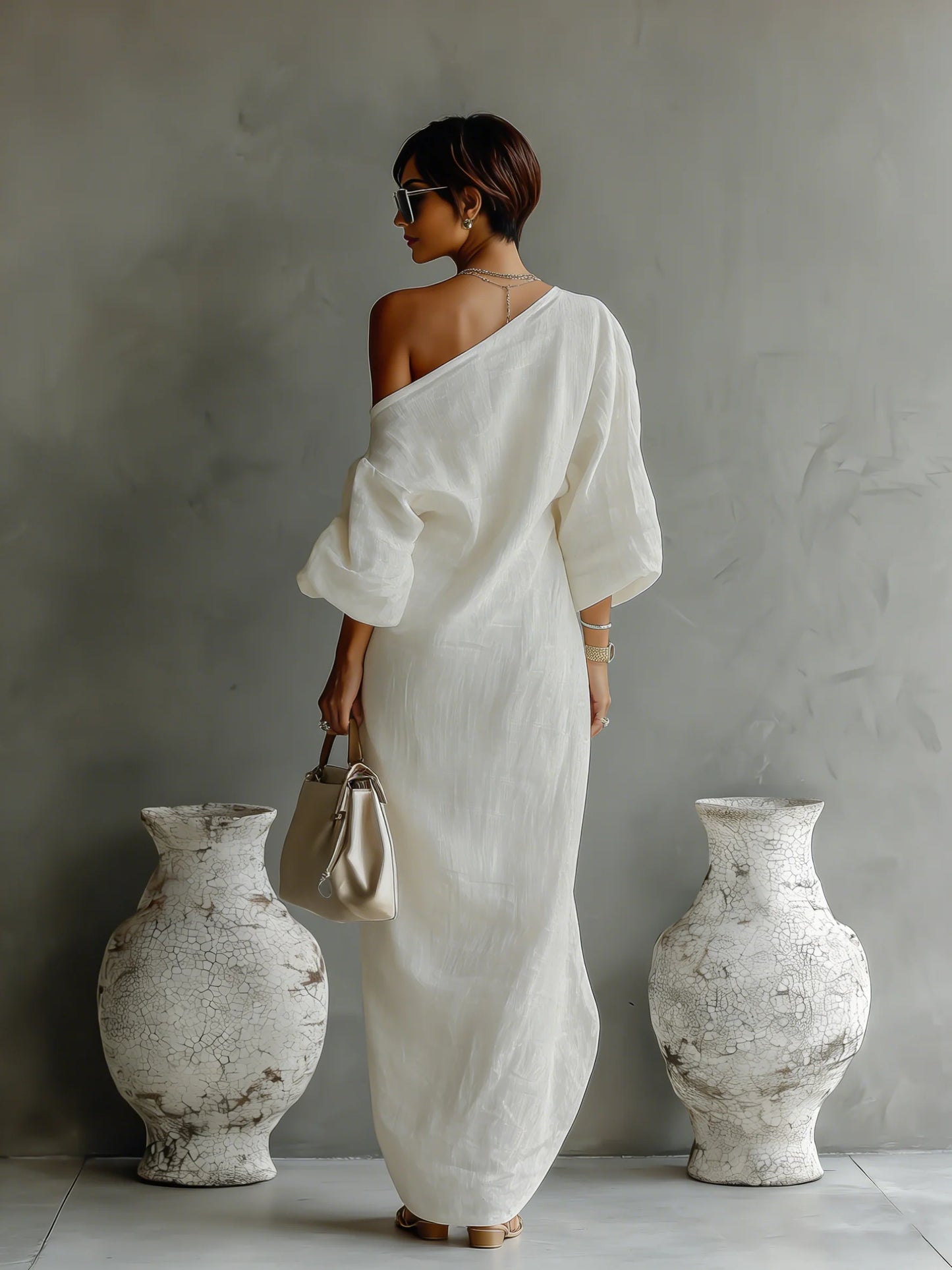ARIADNA™ | Vestido Asimétrico Marfil
