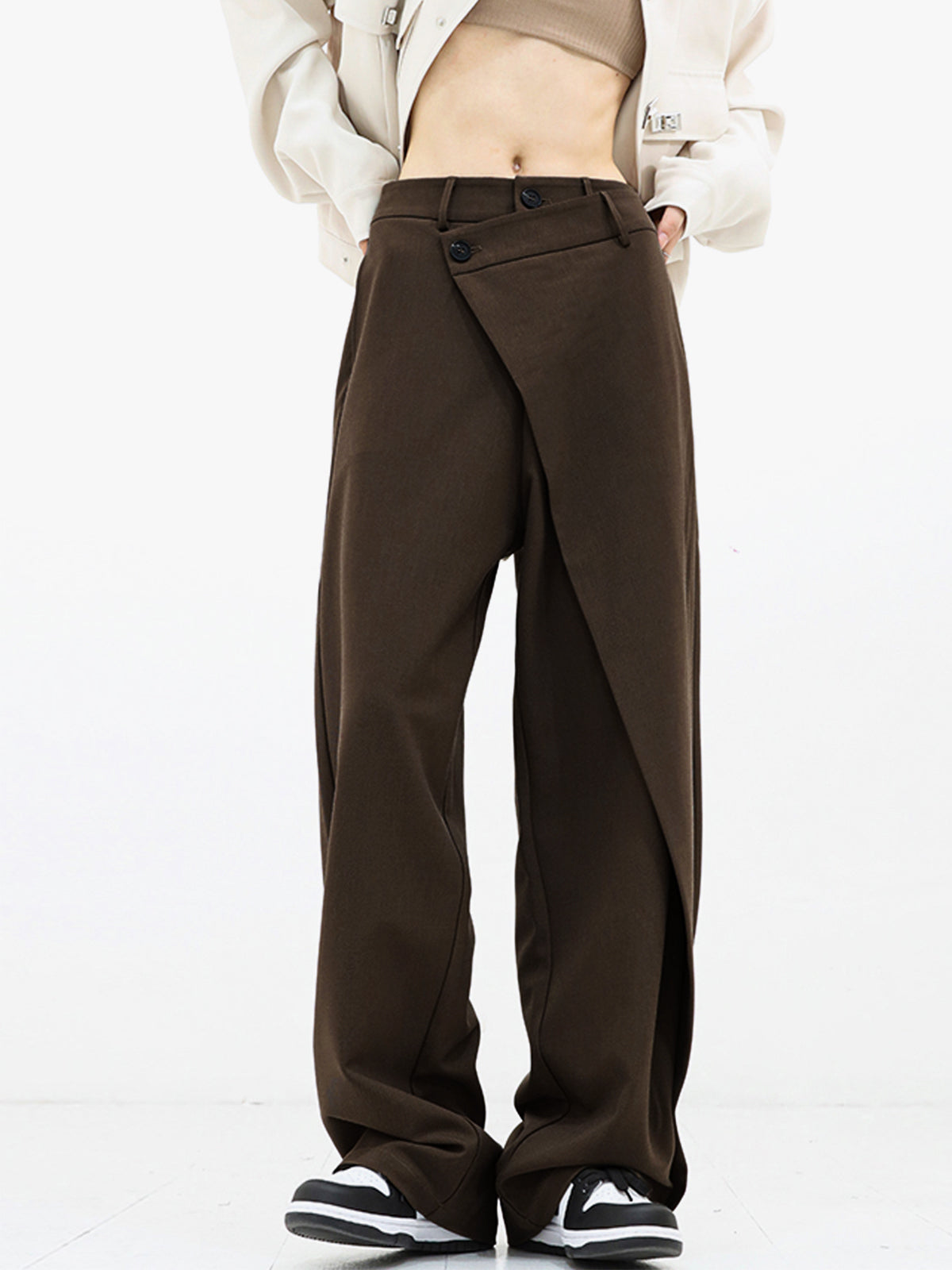 Pantalones de Vestir con Botones y Capas Asimétricas