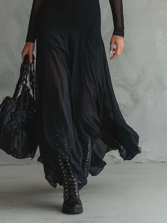 ALIA | VESTIDO LARGO HOLGADO DE TUL NEGRO