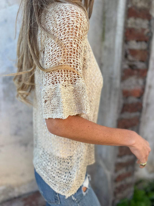 Top de crochet de manga corta