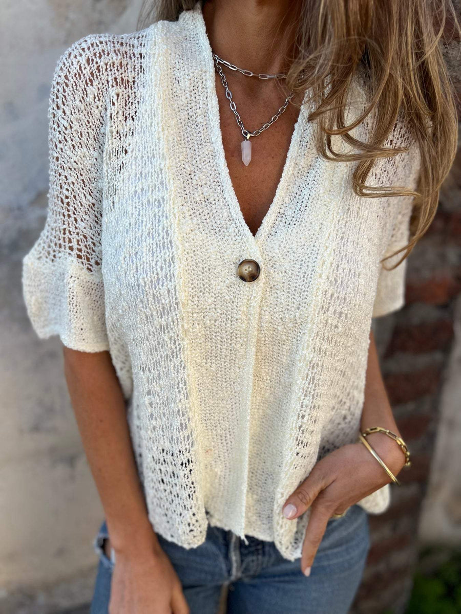 Top de crochet de manga corta