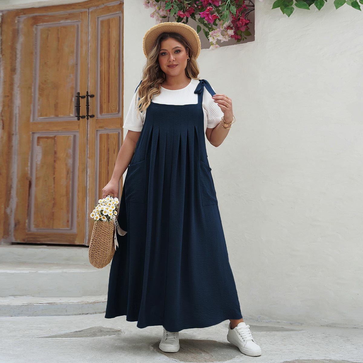 Pure Color Loose Fit Printed Sleeveless Maxi Dress | Nomadzens