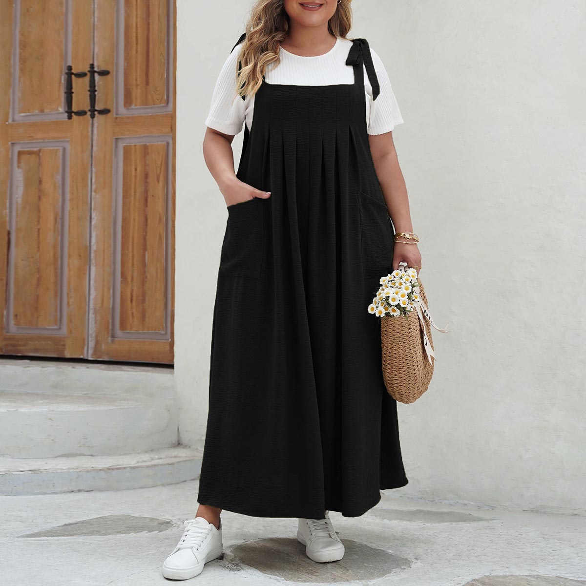 Pure Color Loose Fit Printed Sleeveless Maxi Dress | Nomadzens