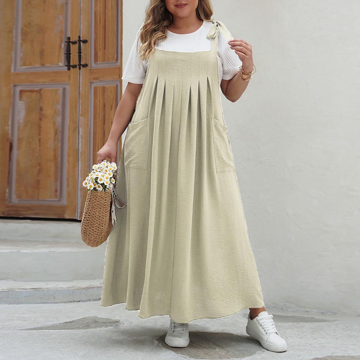 Pure Color Loose Fit Printed Sleeveless Maxi Dress | Nomadzens