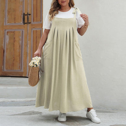 Pure Color Loose Fit Printed Sleeveless Maxi Dress | Nomadzens