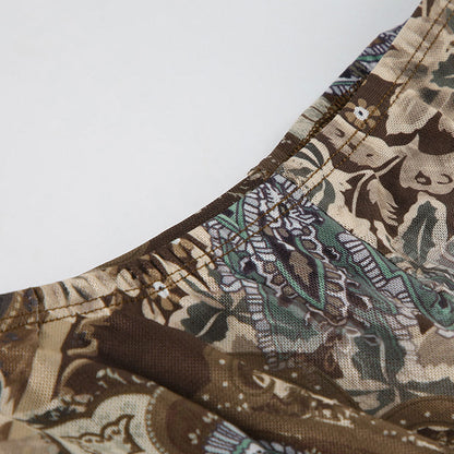 Retro Botanical Printed Irregular Skirt Niche Layered Design Drapey A-line Lace Splicing Skirt | Nomadzens