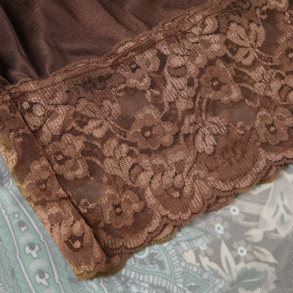 Retro Botanical Printed Irregular Skirt Niche Layered Design Drapey A-line Lace Splicing Skirt | Nomadzens