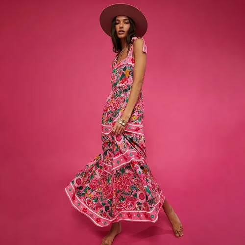 Conjunto de traje de baño de dos piezas con estampado floral y pajarita