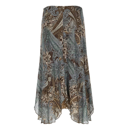Retro Botanical Printed Irregular Skirt Niche Layered Design Drapey A-line Lace Splicing Skirt | Nomadzens