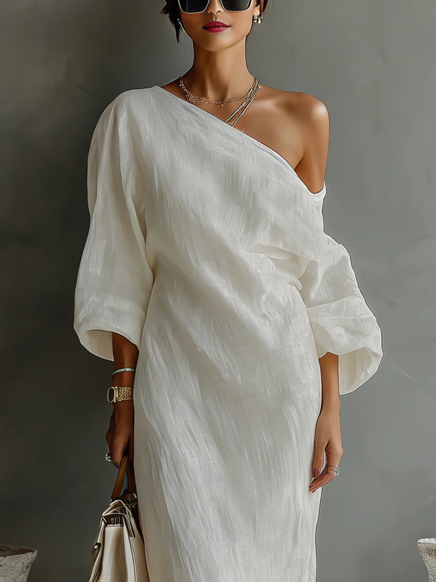 ARIADNA™ | Vestido Asimétrico Marfil