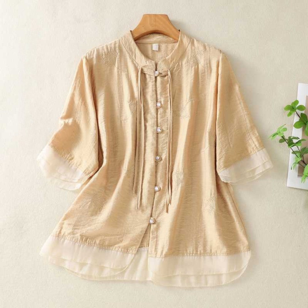 Vélemor | Bluse mit Stehkragen und Knopfleiste