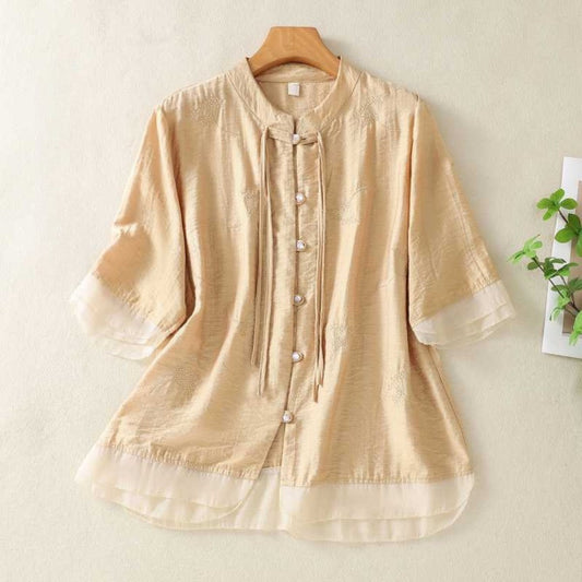 Vélemor | Bluse mit Stehkragen und Knopfleiste