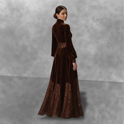 VALENTINA™ | Vestido Largo de Terciopelo con Encaje Elegante
