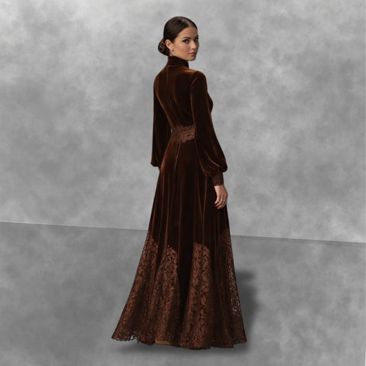 VALENTINA™ | Vestido Largo de Terciopelo con Encaje Elegante