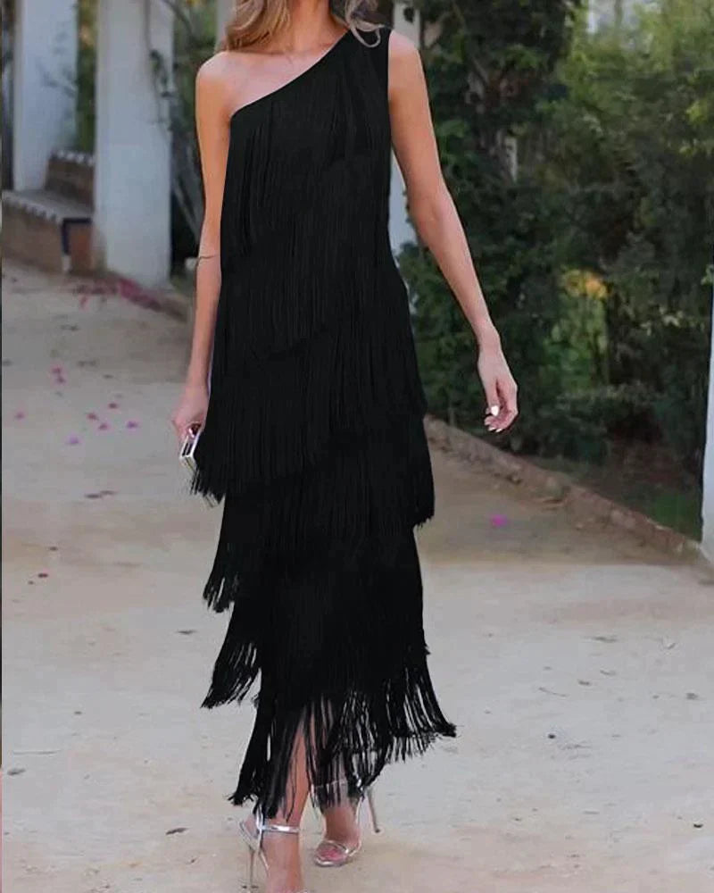Laura | Vestido largo con flecos