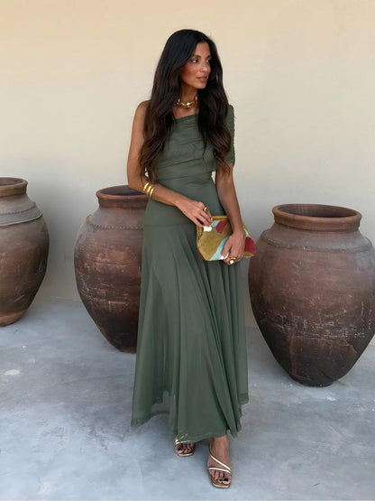 Toledo™ | Vestido largo de malla con un solo hombro