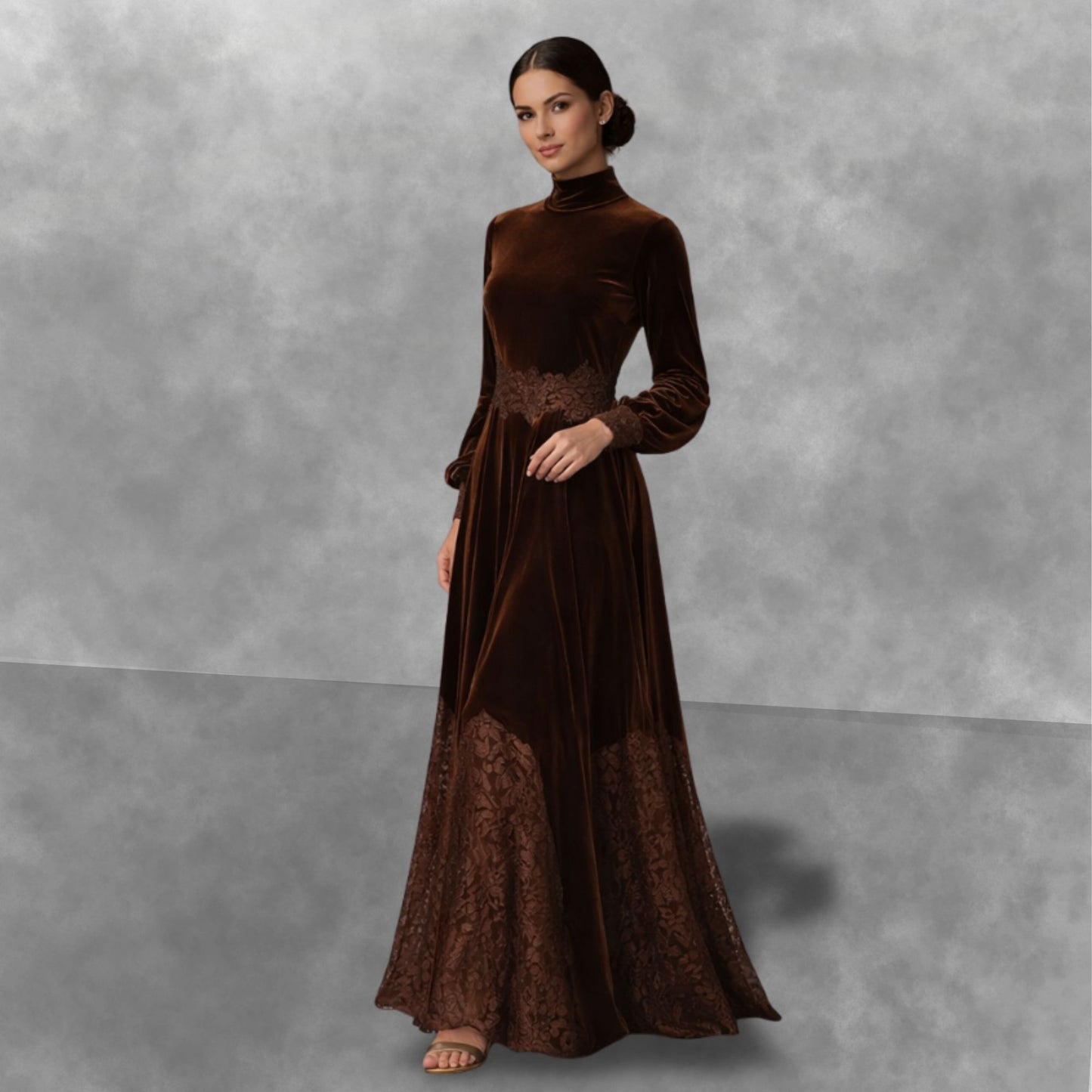 VALENTINA™ | Vestido Largo de Terciopelo con Encaje Elegante