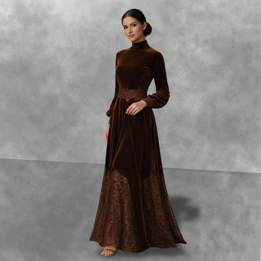 VALENTINA™ | Vestido Largo de Terciopelo con Encaje Elegante