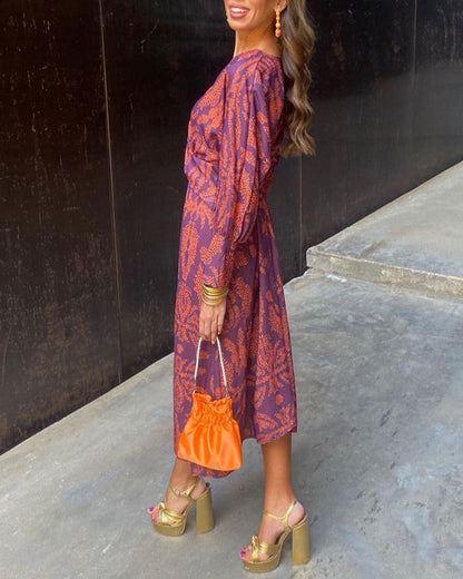 Elodie™ | Vintage Jurk met Lange Mouwen en V-Hals