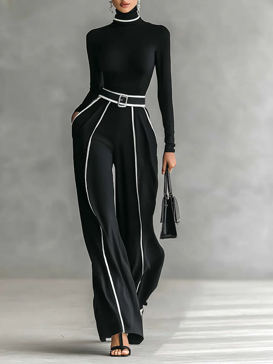 LARA™ | Conjunto Elegante de Dos Piezas con Cinturón Contrastado