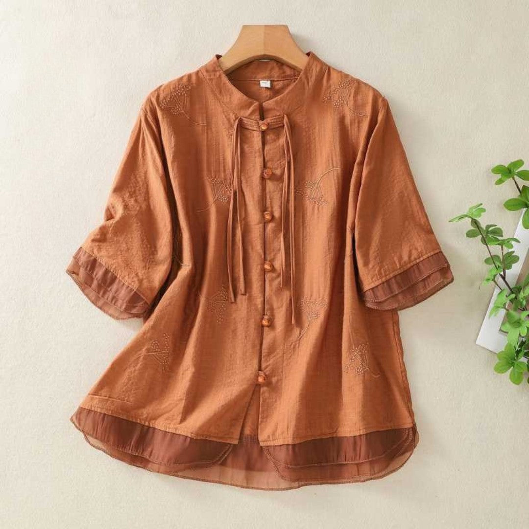 Vélemor | Bluse mit Stehkragen und Knopfleiste