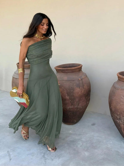 Toledo™ | Vestido largo de malla con un solo hombro
