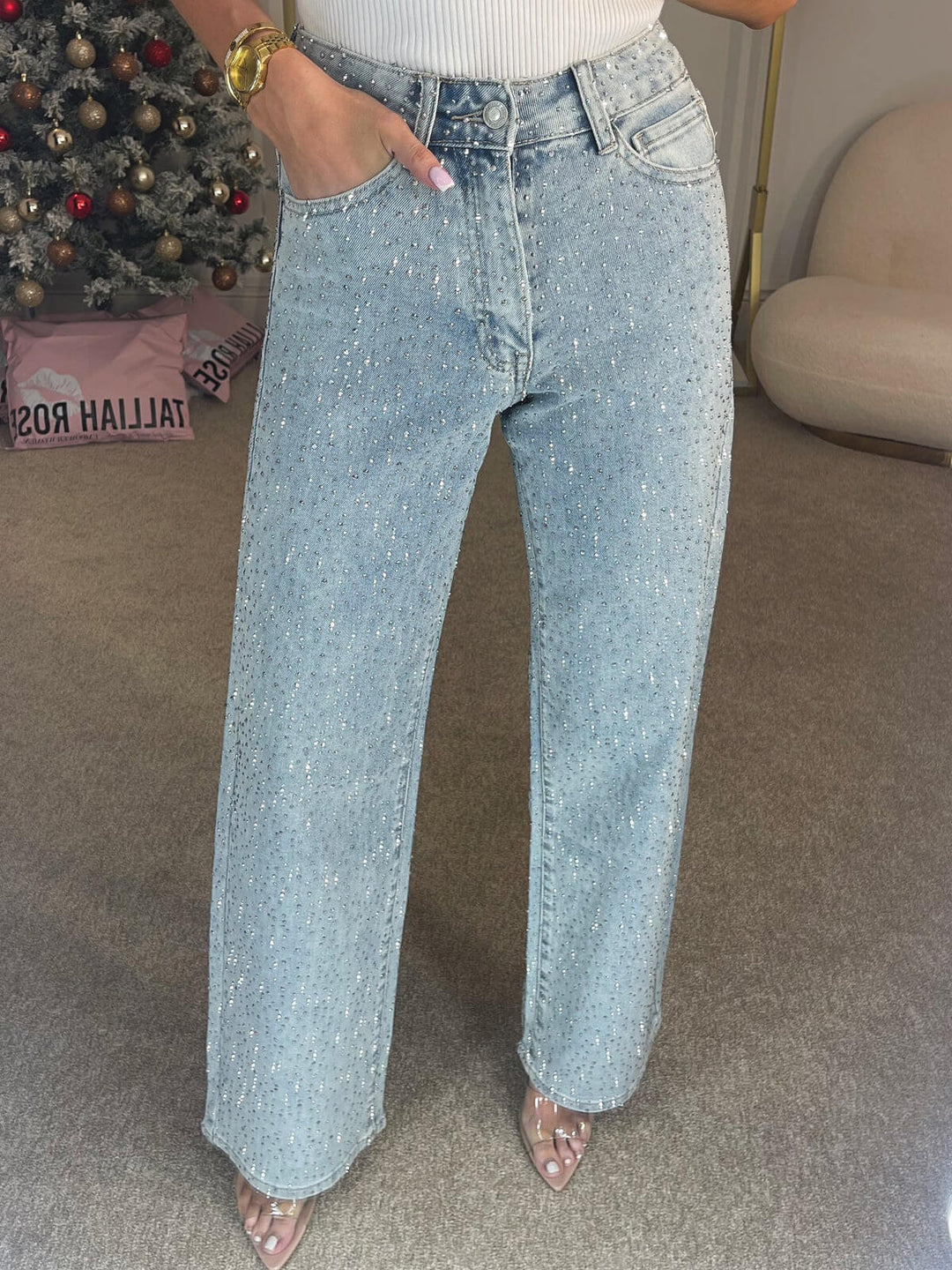 Yeka™ | Jeans de pierna recta con diamante