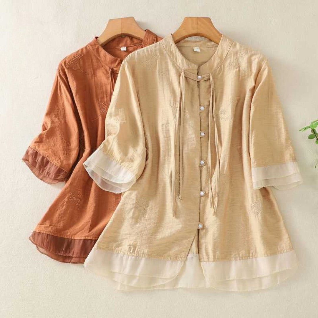 Vélemor | Bluse mit Stehkragen und Knopfleiste