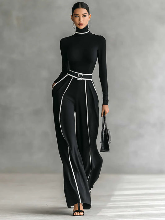 LARA™ | Conjunto Elegante de Dos Piezas con Cinturón Contrastado