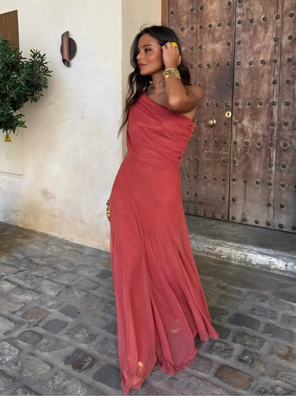 Toledo™ | Vestido largo de malla con un solo hombro