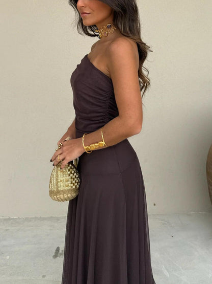 Toledo™ | Vestido largo de malla con un solo hombro