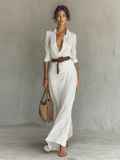 SOFÍA™ | Vestido Maxi Camisero con Cinturón