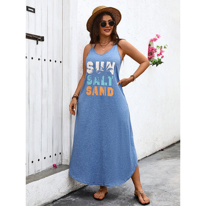 Strap Letter Printed Beach Dress Maxi Dress | Nomadzens