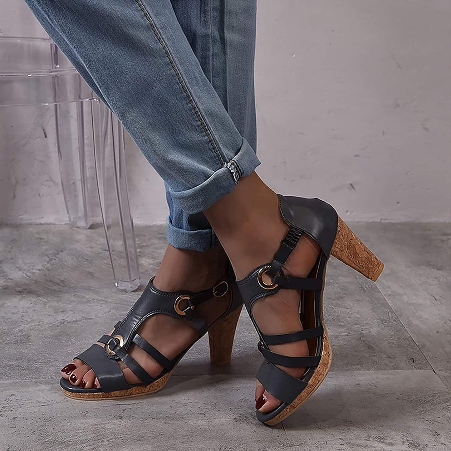 Sandra - Sandalias de cuero con tacón