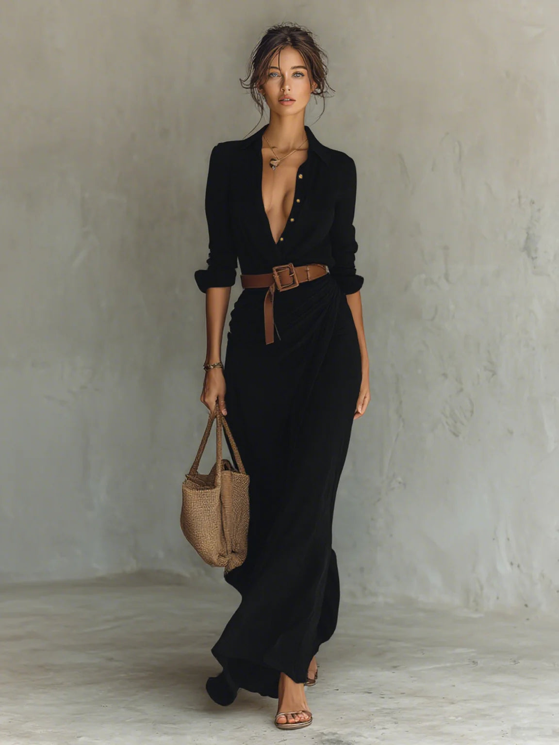 SOFÍA™ | Vestido Maxi Camisero con Cinturón