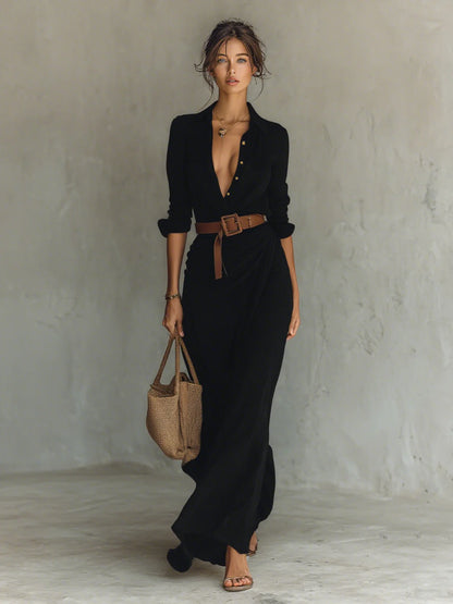 SOFÍA™ | Vestido Maxi Camisero con Cinturón