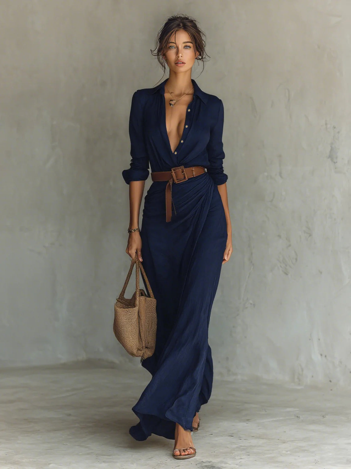 SOFÍA™ | Vestido Maxi Camisero con Cinturón
