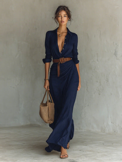 SOFÍA™ | Vestido Maxi Camisero con Cinturón