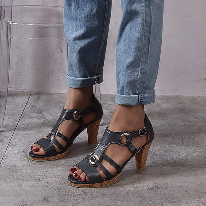 Sandra - Sandalias de cuero con tacón