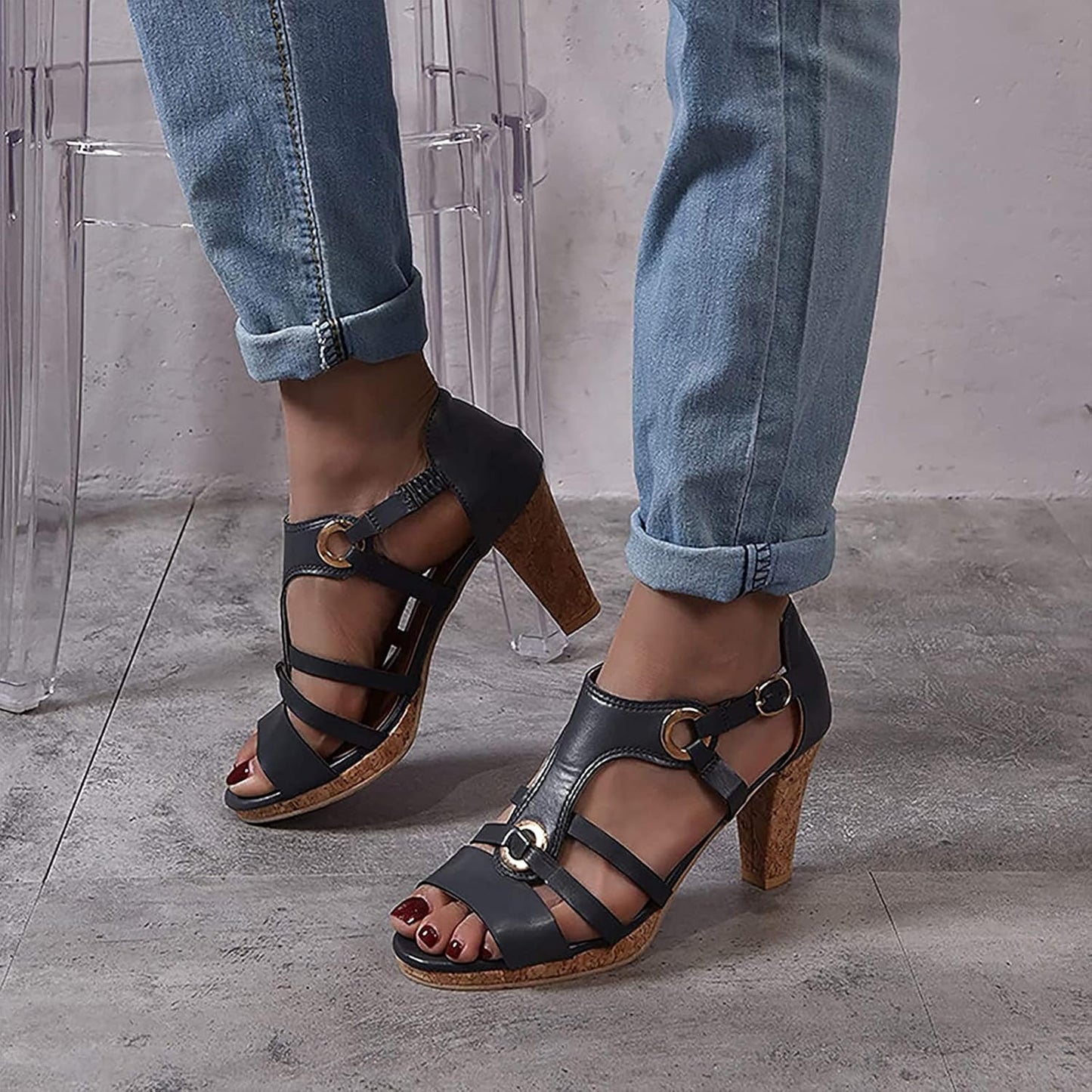 Sandra - Sandalias de cuero con tacón