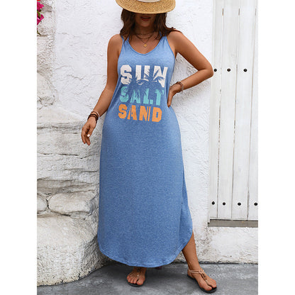 Strap Letter Printed Beach Dress Maxi Dress | Nomadzens