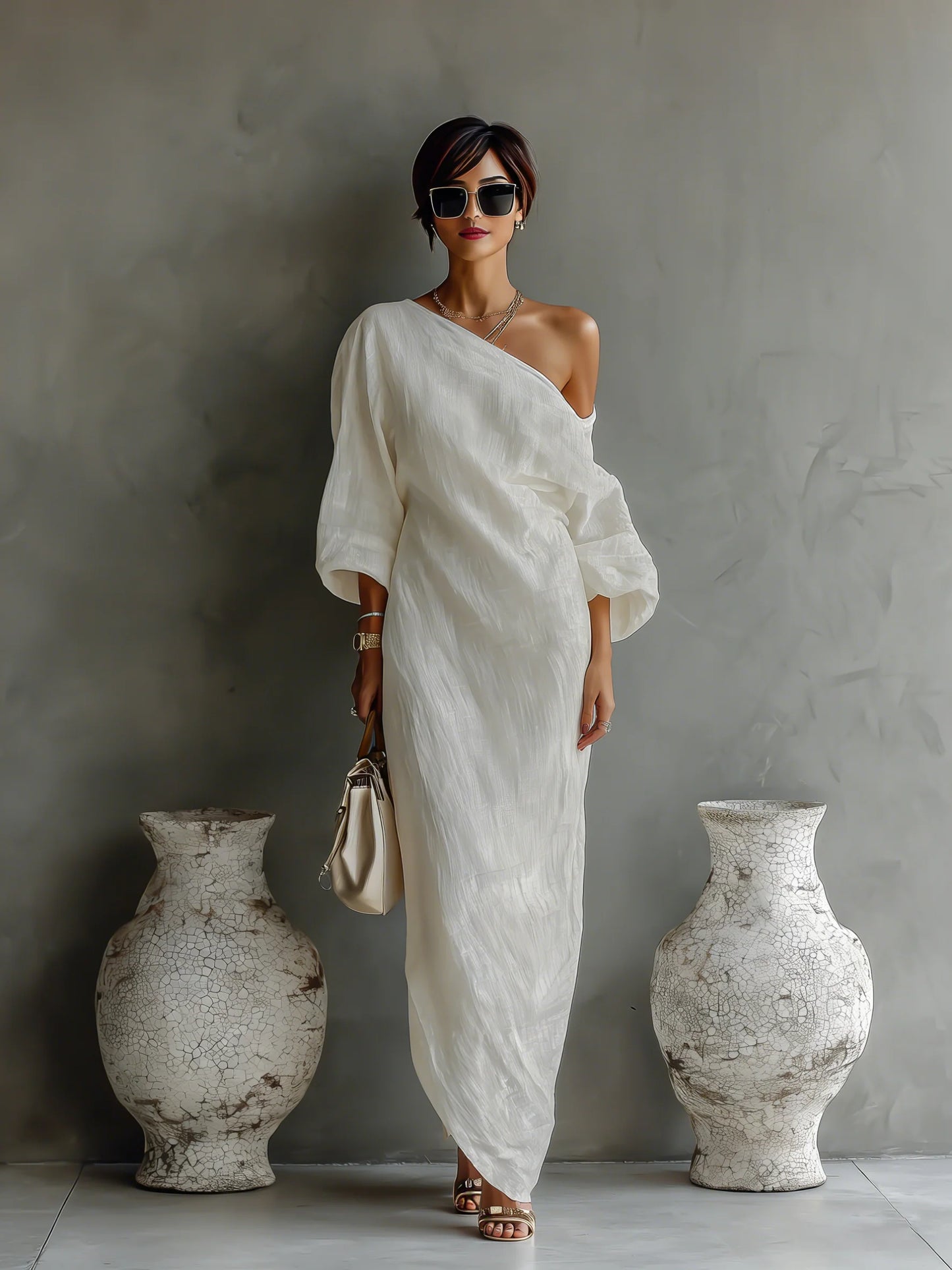 ARIADNA™ | Vestido Asimétrico Marfil