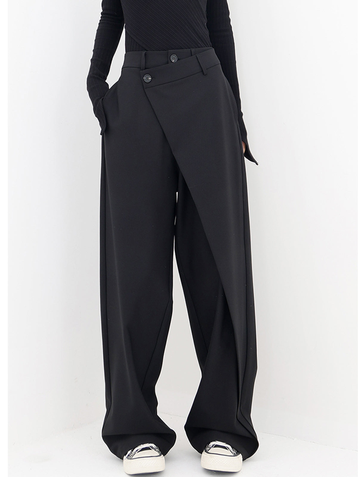 Pantalones de Vestir con Botones y Capas Asimétricas