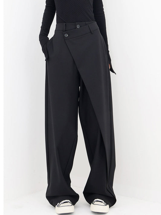 Pantalones de Vestir con Botones y Capas Asimétricas