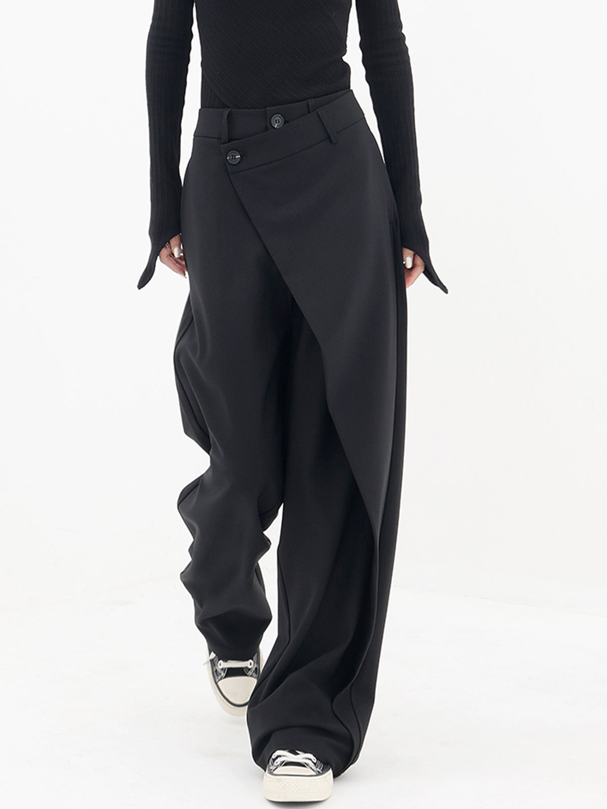 Pantalones de Vestir con Botones y Capas Asimétricas