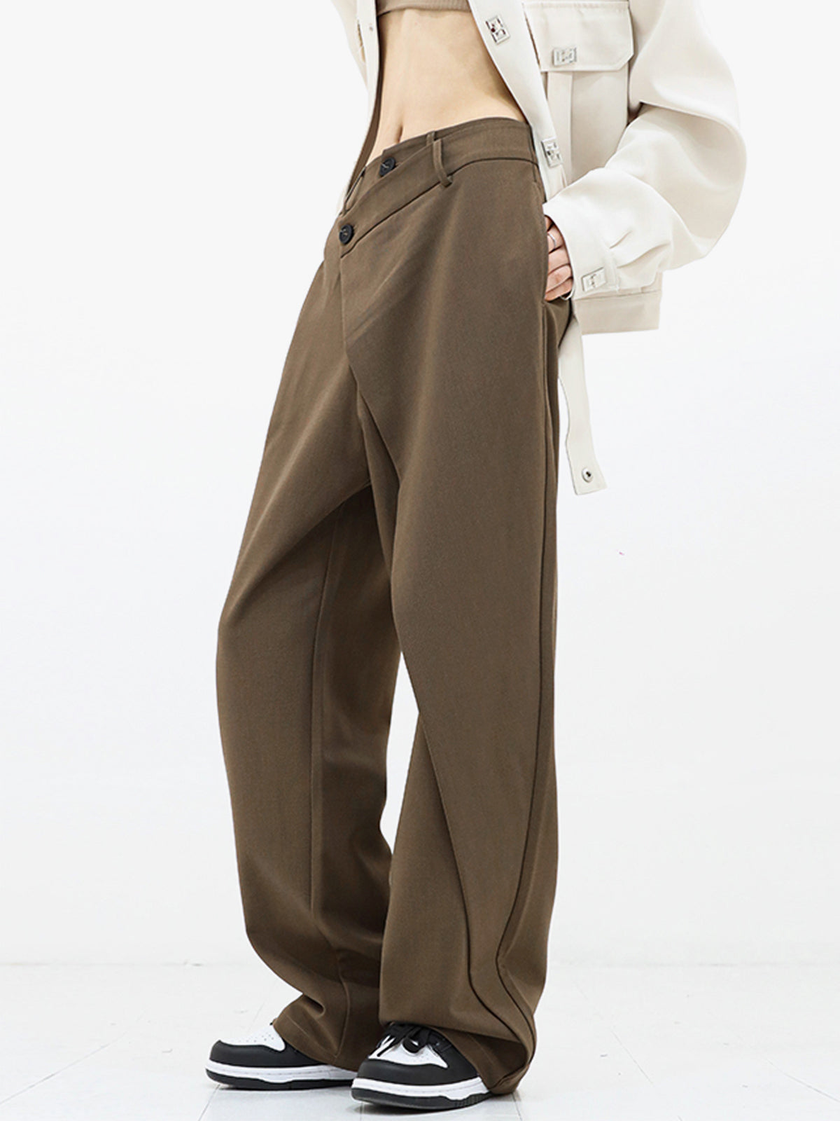 Pantalones de Vestir con Botones y Capas Asimétricas