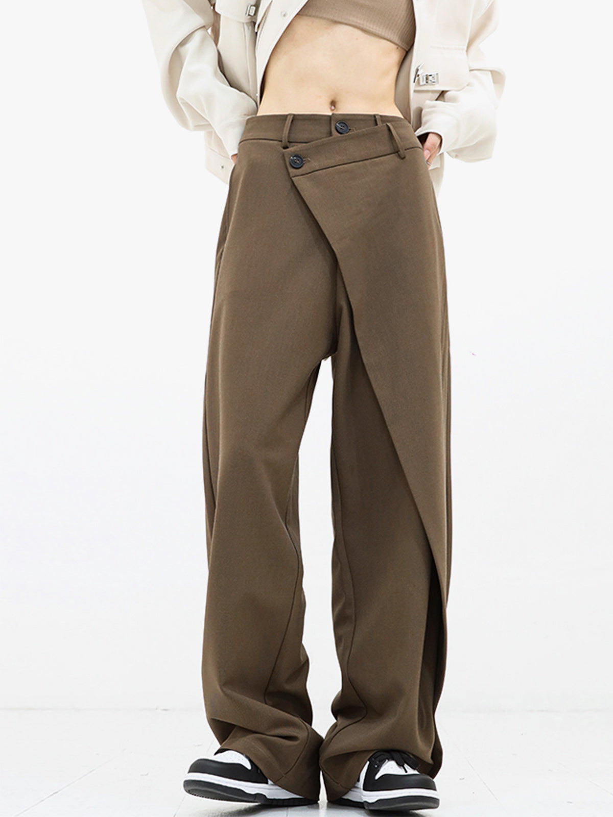 Pantalones de Vestir con Botones y Capas Asimétricas
