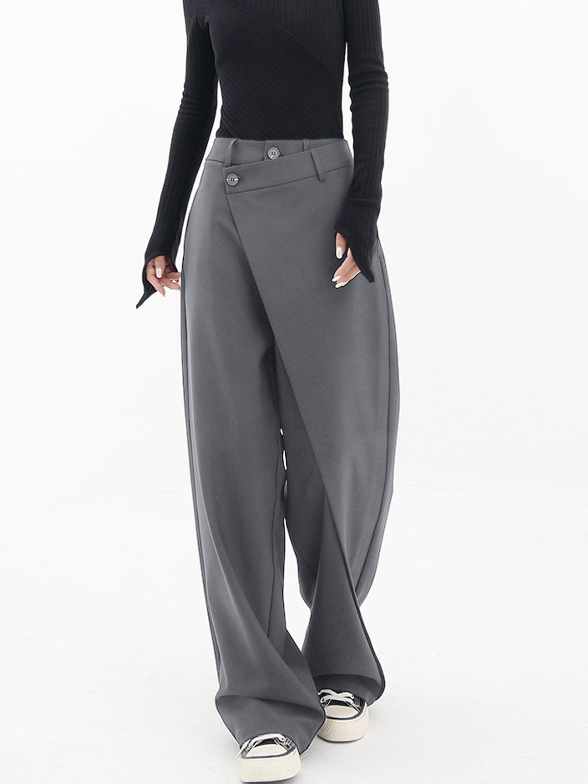 Pantalones de Vestir con Botones y Capas Asimétricas
