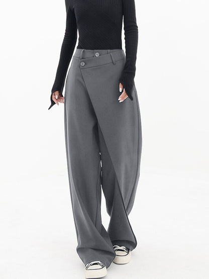 Pantalones de Vestir con Botones y Capas Asimétricas