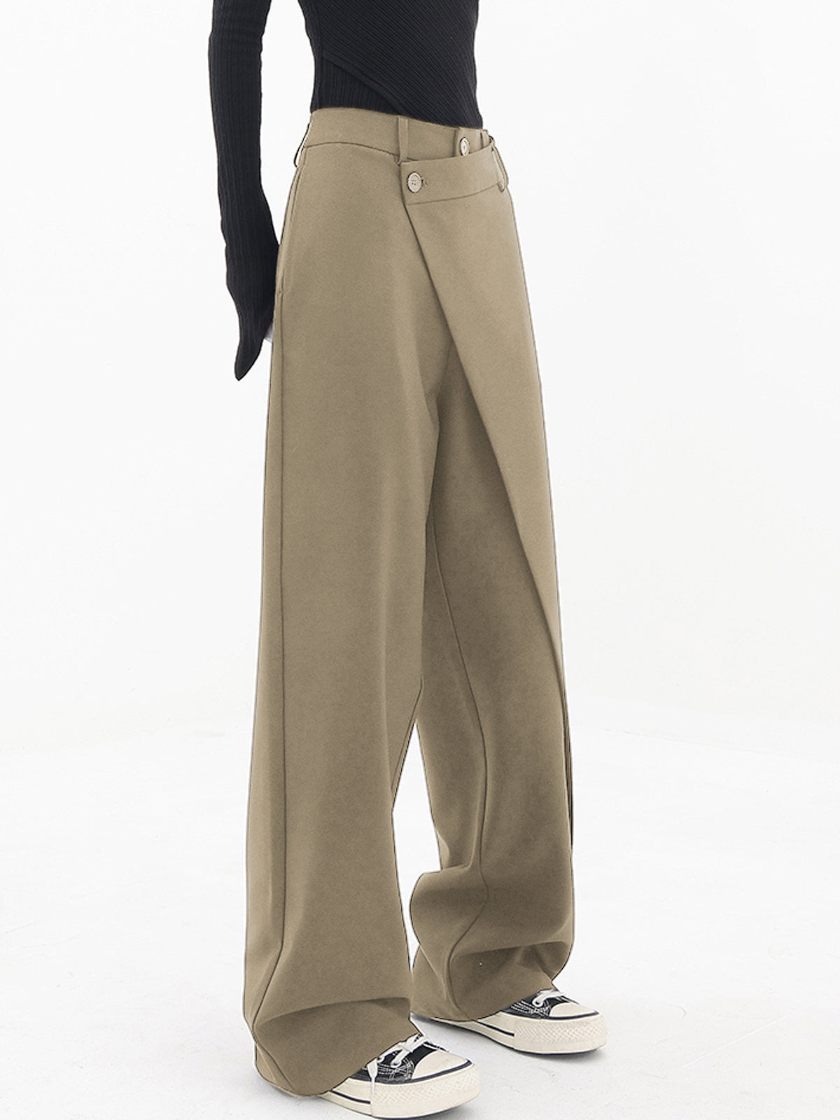 Pantalones de Vestir con Botones y Capas Asimétricas